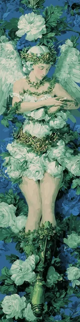 Free angel bookmark featuring a garden angel with a blue background